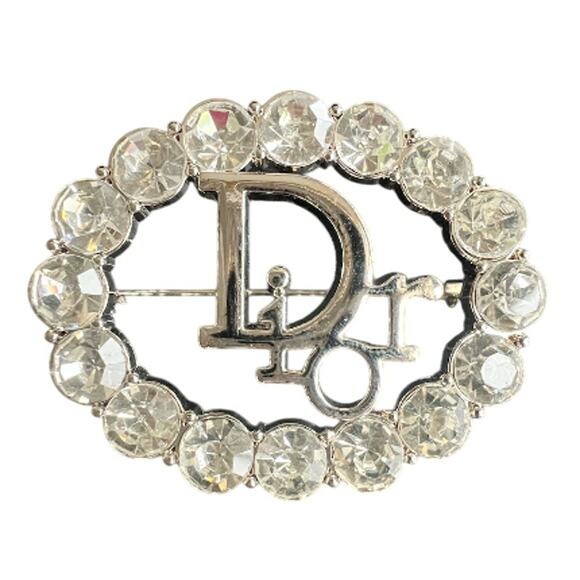 Dior Jewelry - Christian Dior Silver Oval Crystal "Dior" Signature Brooch (CDXX012)